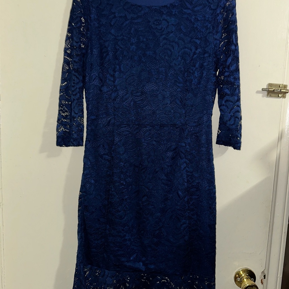 Allegra K Navy Lace Long Sleeve Dress Size M
